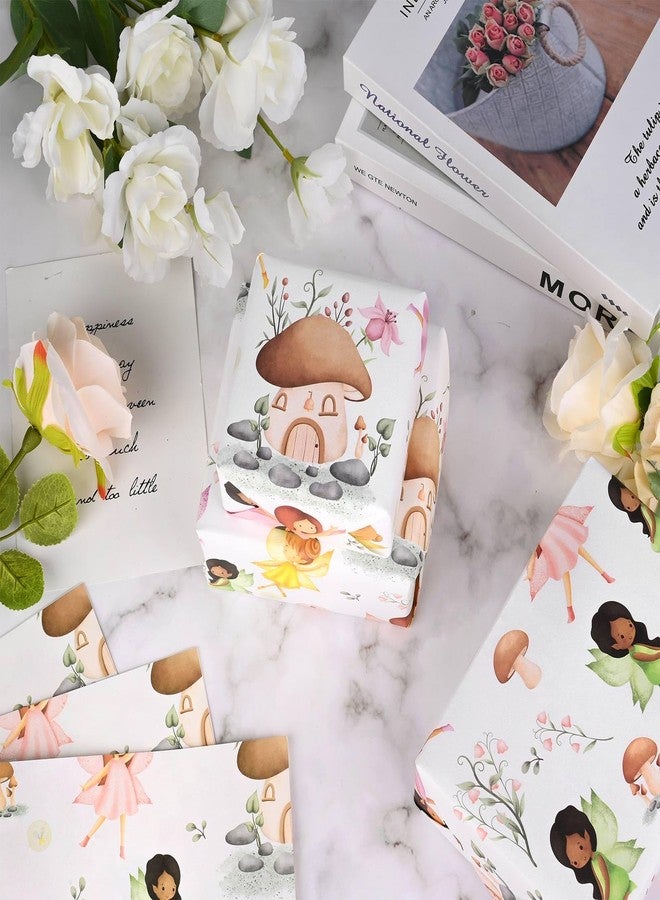 Bolsome 12 Sheets 28 * 20 Inches Fairy Mushroom Flowers Patterned Gift Wrap Paper Woodland Fairy Wrapping Paper for Baby Shower Spring Holidays Birthday Party DIY Craft - Image 4